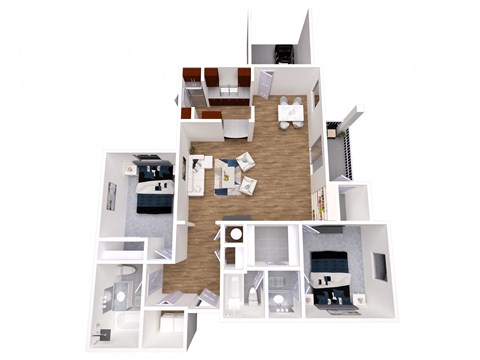 Floor plan for 2 beds, 2 baths